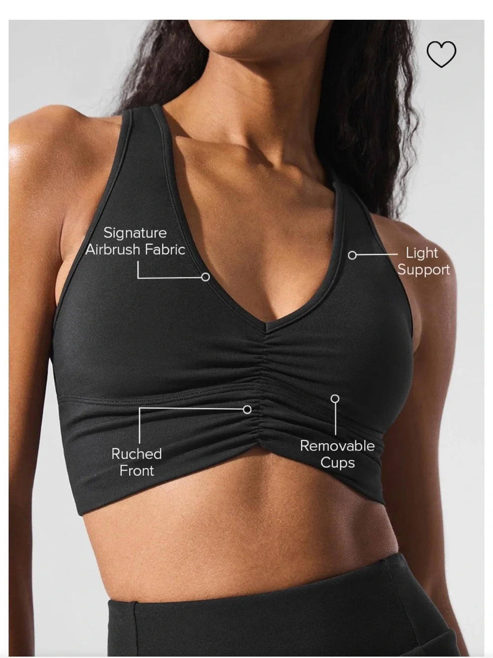 ALO Yoga Black Ruched V-Back Sports Bra